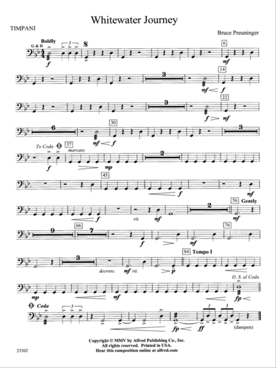 White Water Journey: Timpani Concert Band scores gallery preview page 1