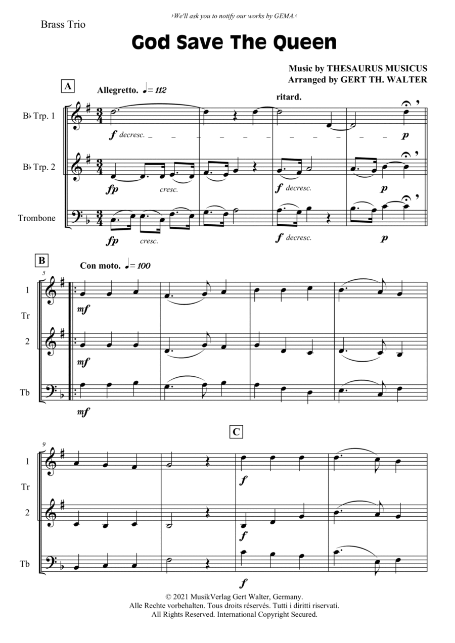 God Save The Queen Trumpet Solo scores gallery preview page 1