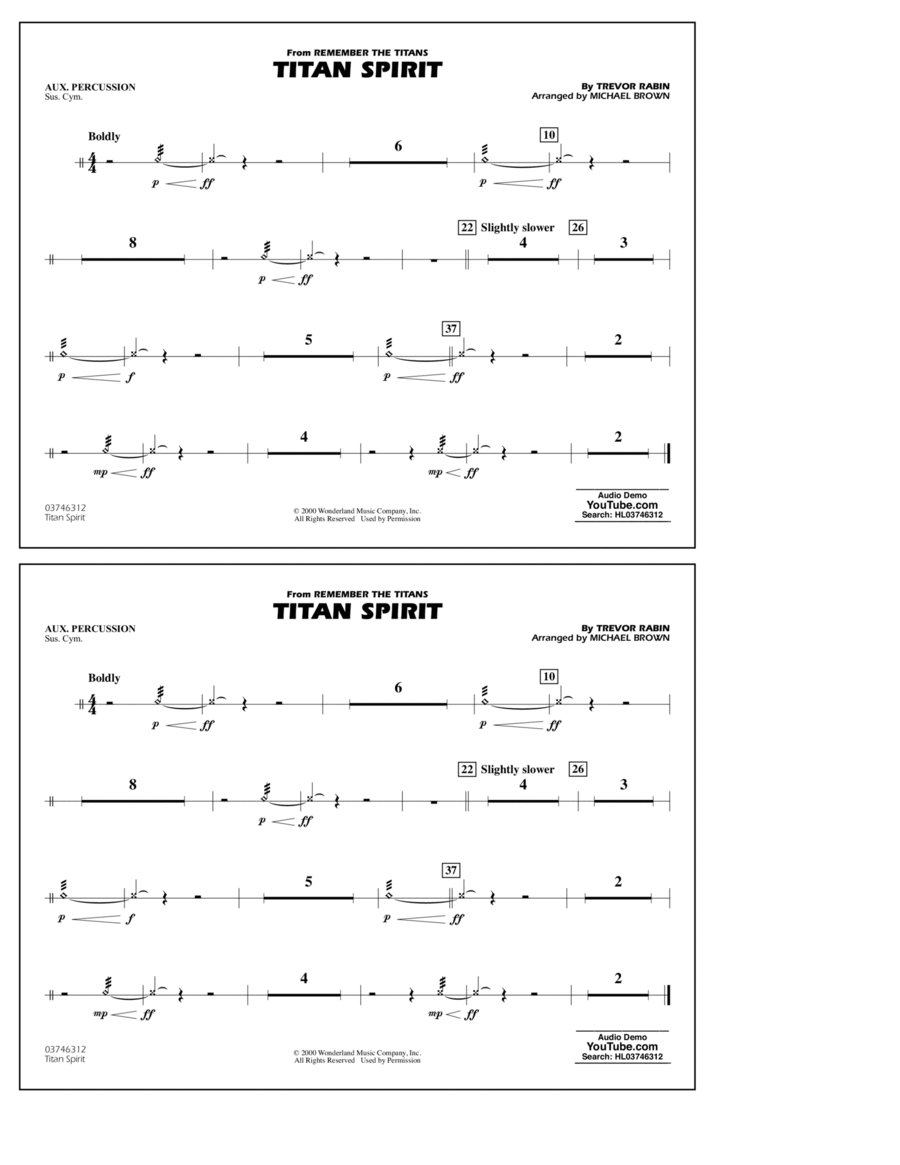 Titan Spirit (from Remember the Titans) (arr. Michael Brown) - Aux Percussion