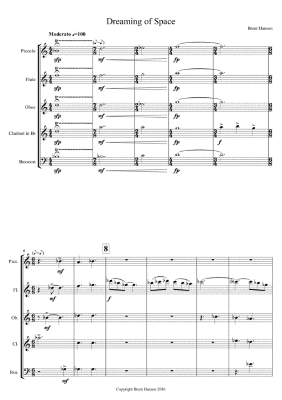 Dreaming of Space (Score and Parts) Woodwind Quintet scores gallery preview page 4