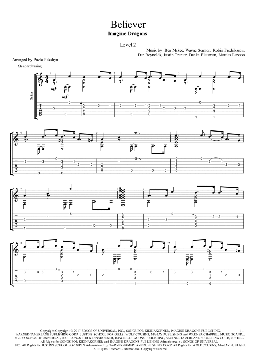 Believer Guitar Tablature scores gallery preview page 1