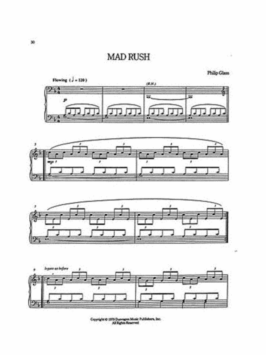 Glass - Mad Rush For Solo Piano Or Organ
