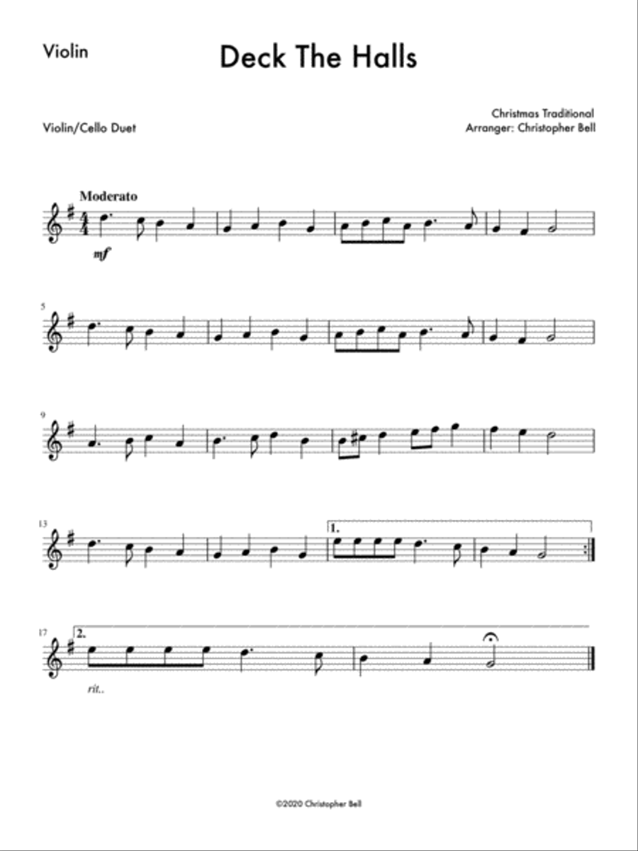 Deck The Halls (Violin/Cello Duet) String Duet scores gallery preview page 2