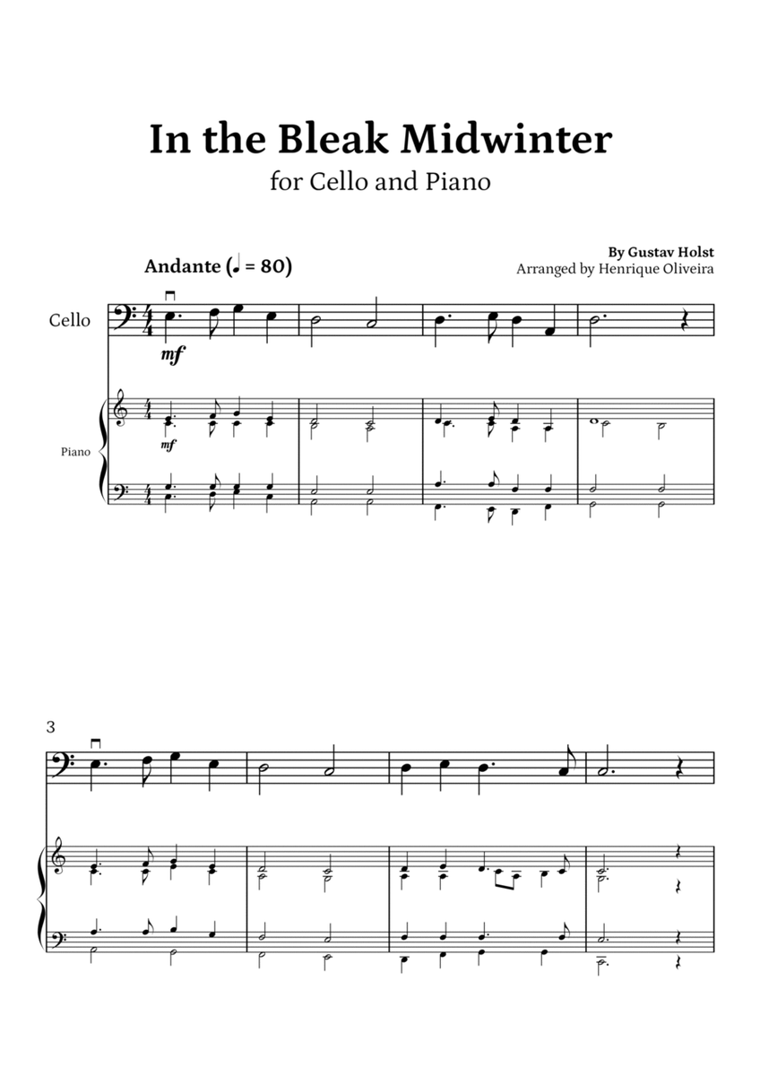 In the Bleak Midwinter (Cello and Piano) - Beginner Level image number null