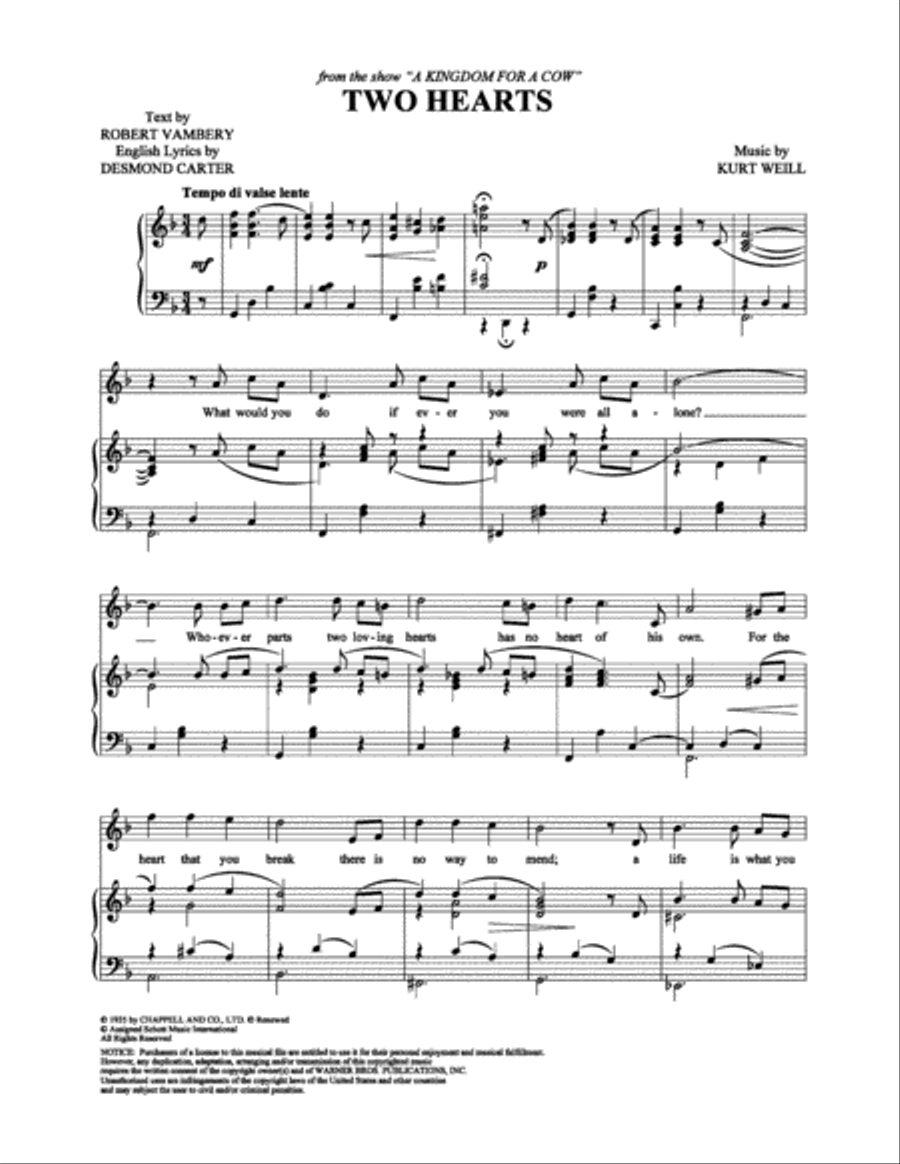 Two Hearts Piano, Vocal, Guitar scores gallery preview page 1