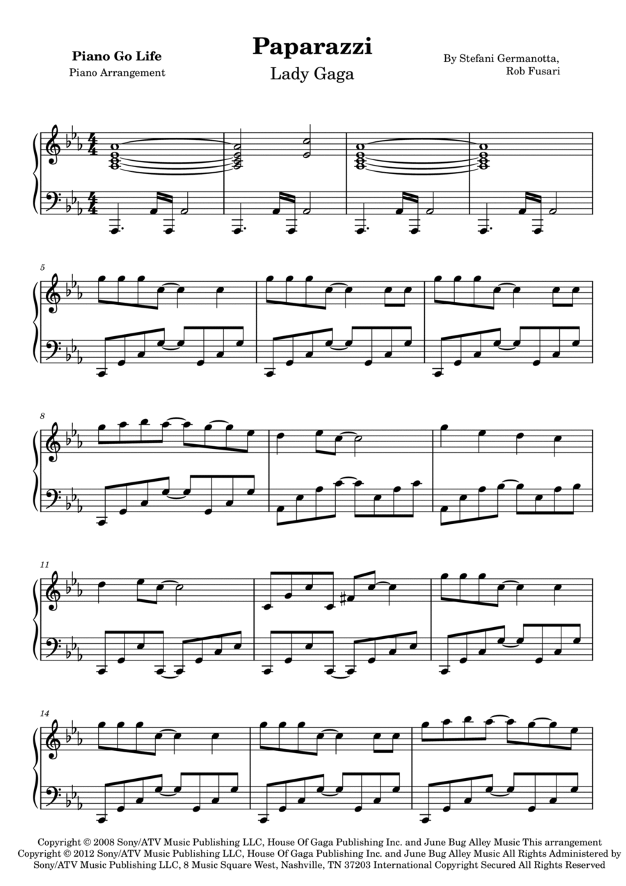 Paparazzi Piano Solo scores gallery preview page 1