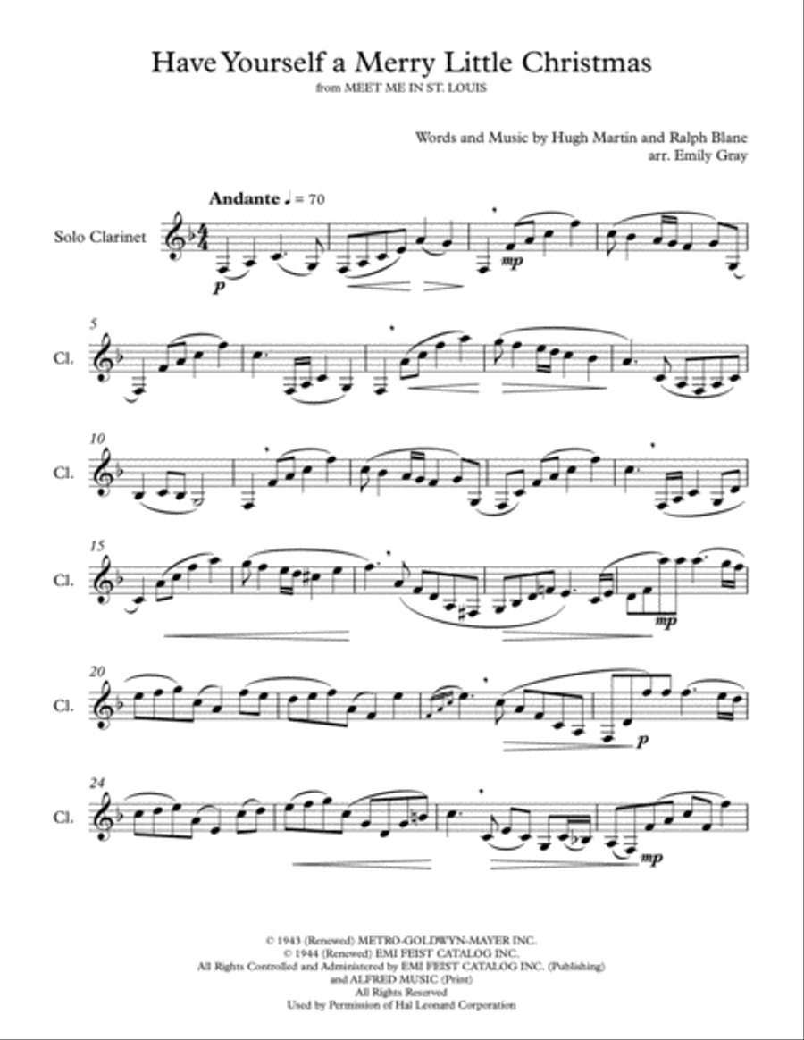 Have Yourself A Merry Little Christmas from MEET ME IN ST. LOUIS Clarinet Solo scores gallery preview page 1