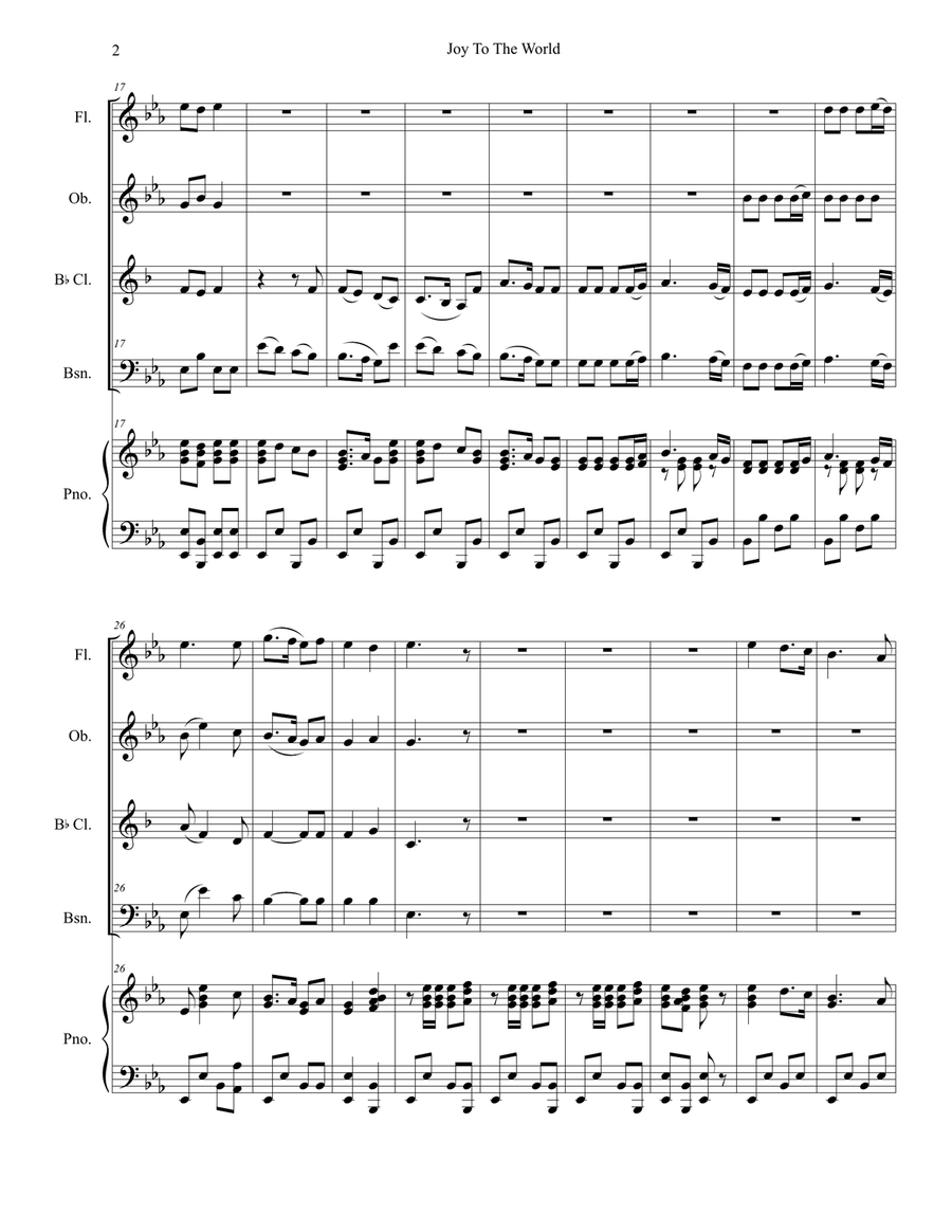 Joy To The World (for Woodwind Quartet and Piano) Woodwind Quartet scores gallery preview page 3