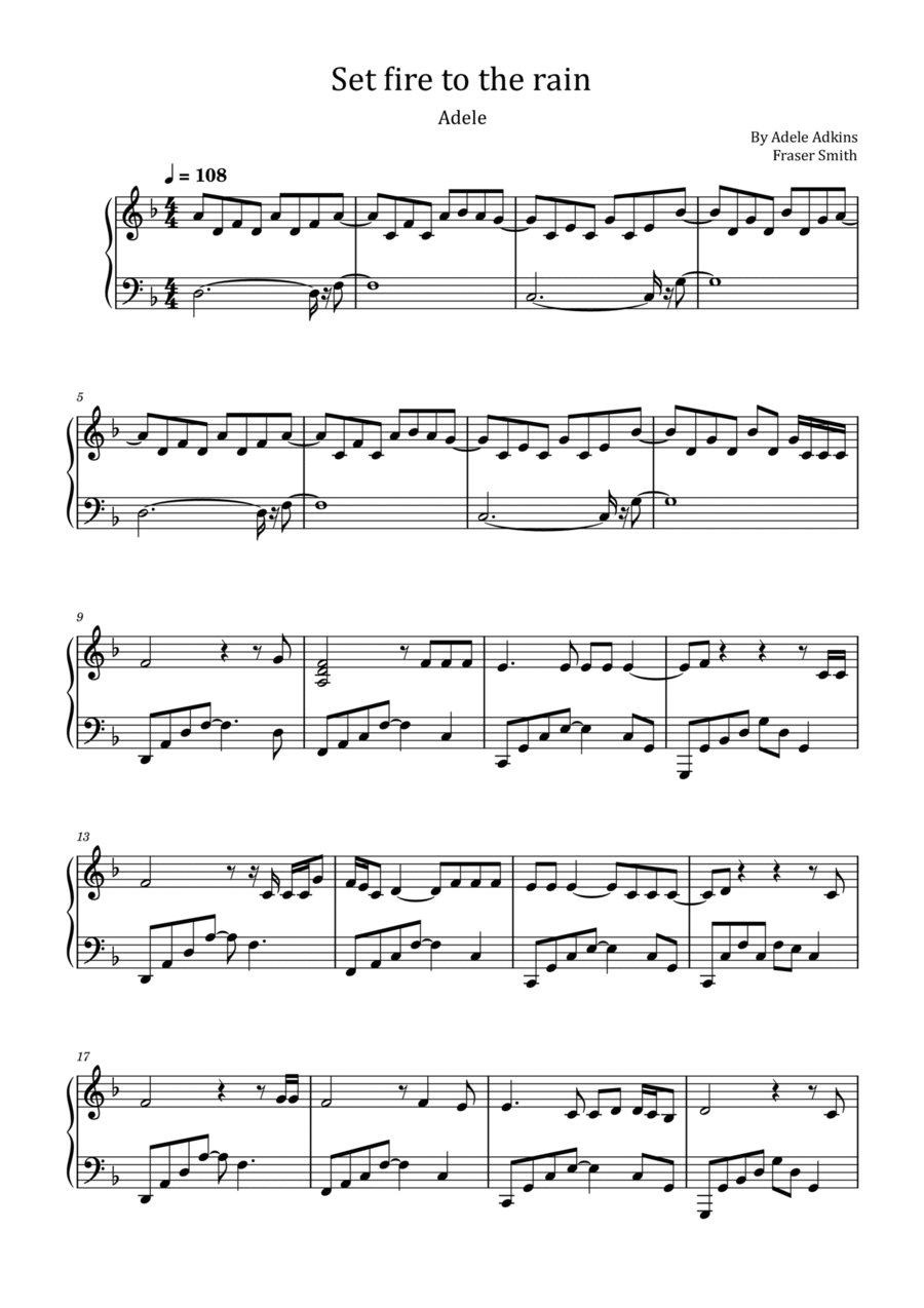 Set Fire To The Rain Set Fire To The Rain Piano Solo scores gallery preview page 1