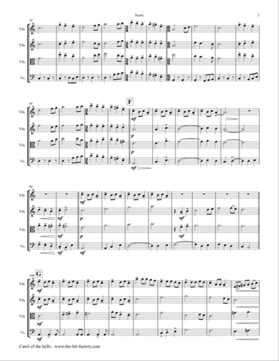 Carol of the Bells - Pentatonix style - String Quartet - Am Carol of the Bells - Pentatonix style - String Quartet - Am String Quartet scores gallery preview page 3