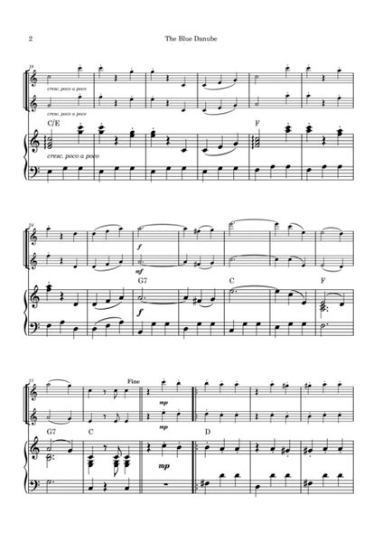 The Blue Danube - Violin Duet with Piano and Chord Notations image number null