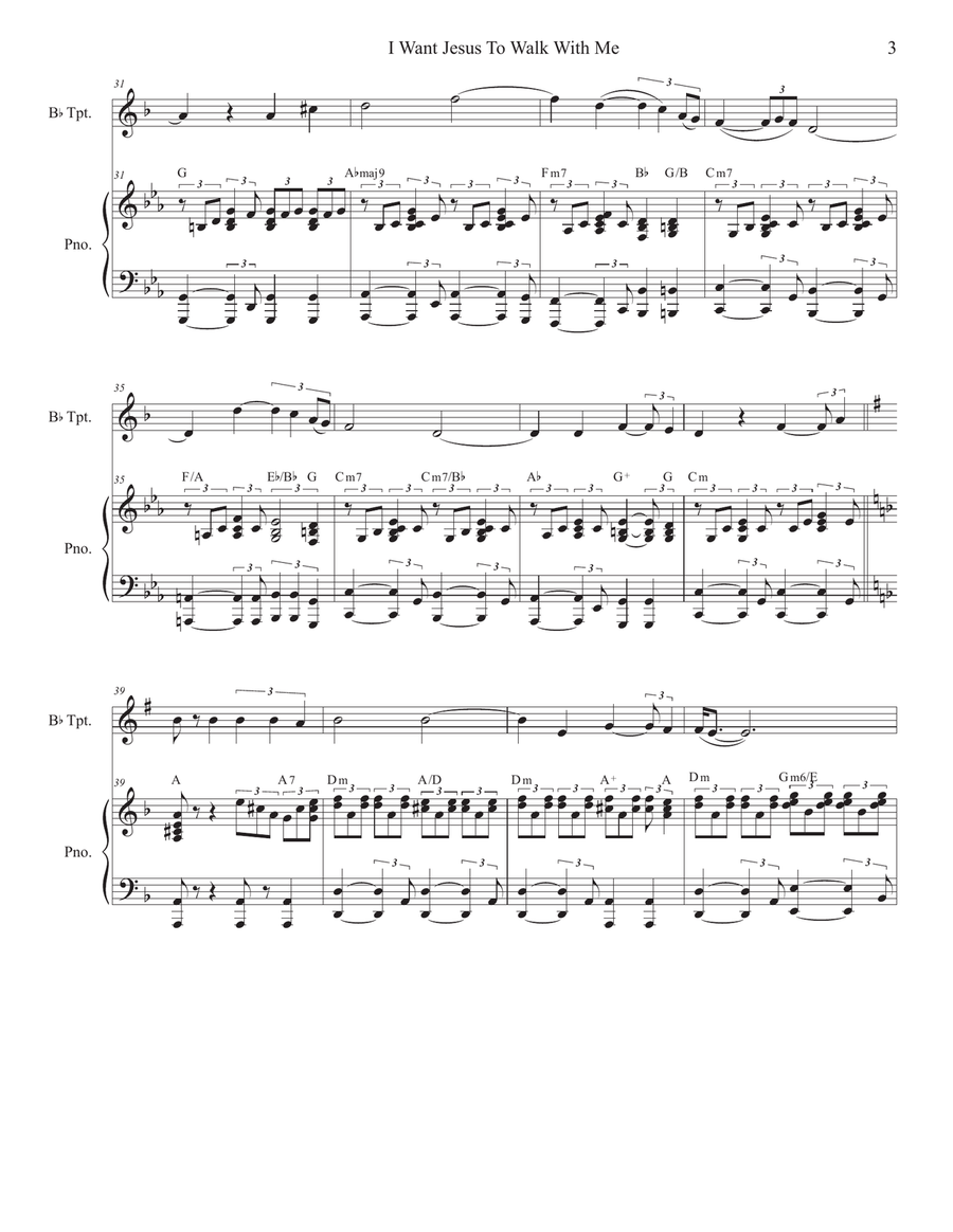 I Want Jesus To Walk With Me (Bb-Trumpet solo and Piano) B-Flat Trumpet scores gallery preview page 3