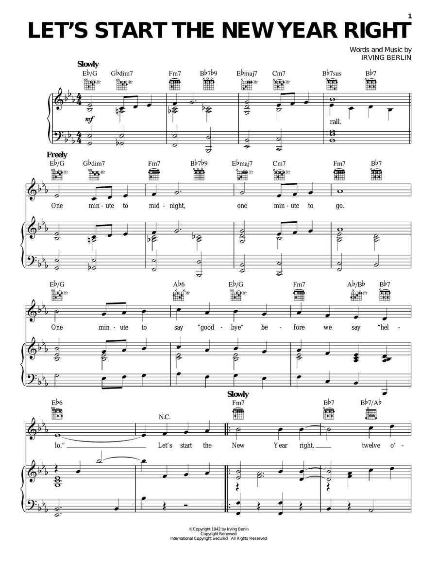 Let's Start The New Year Right Piano, Vocal, Guitar scores gallery preview page 1