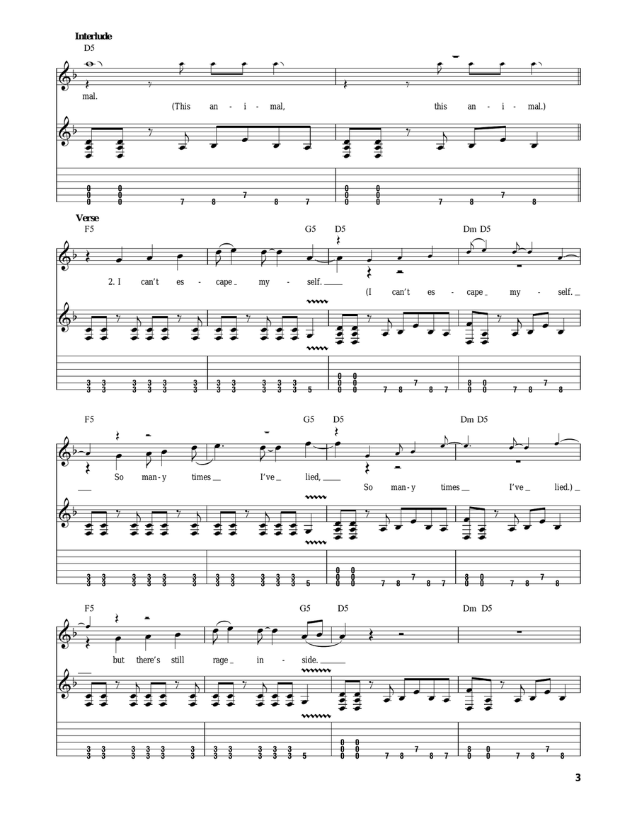 Animal I Have Become Guitar Tablature scores gallery preview page 3