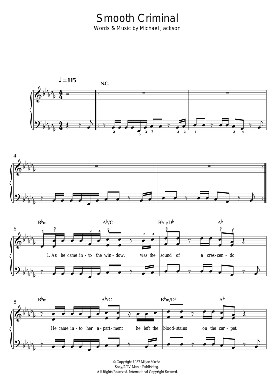 Smooth Criminal Easy Piano scores gallery preview page 1