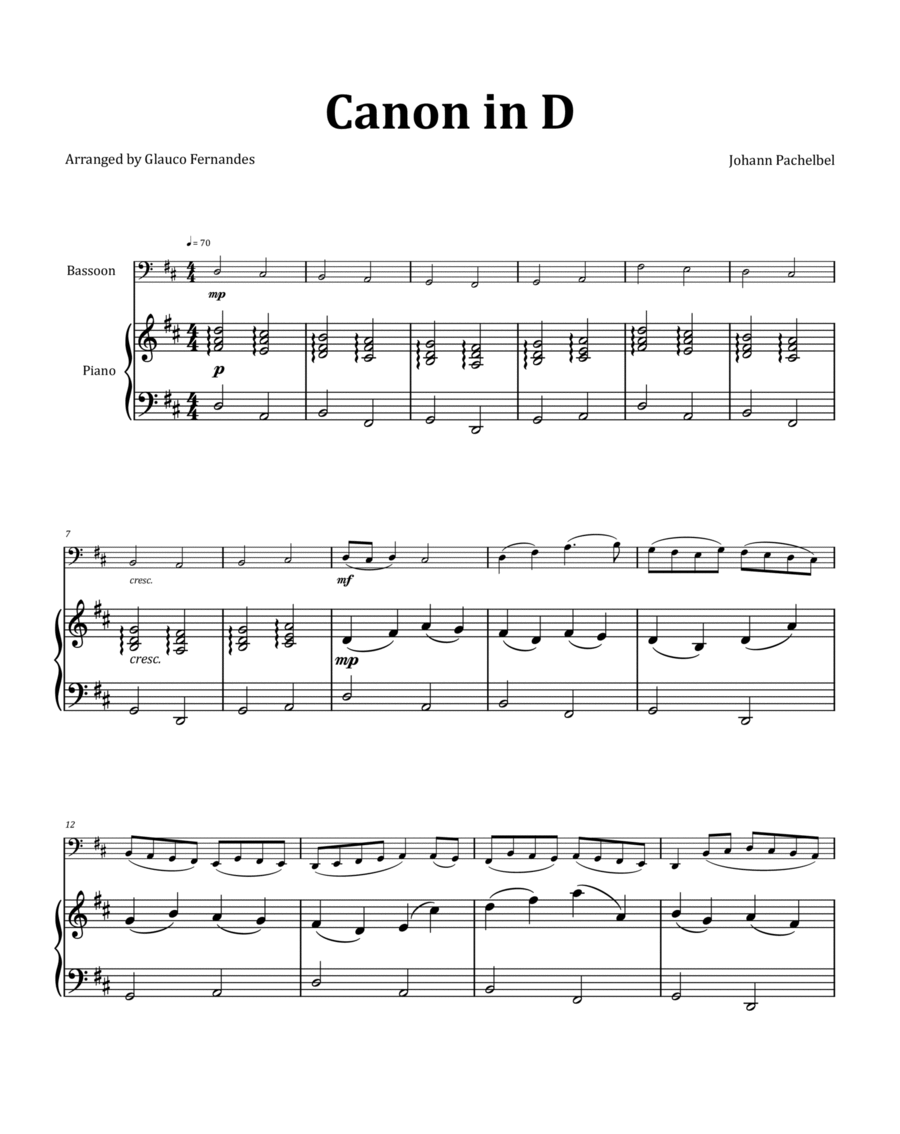 Canon by Pachelbel - Bassoon & Piano image number null