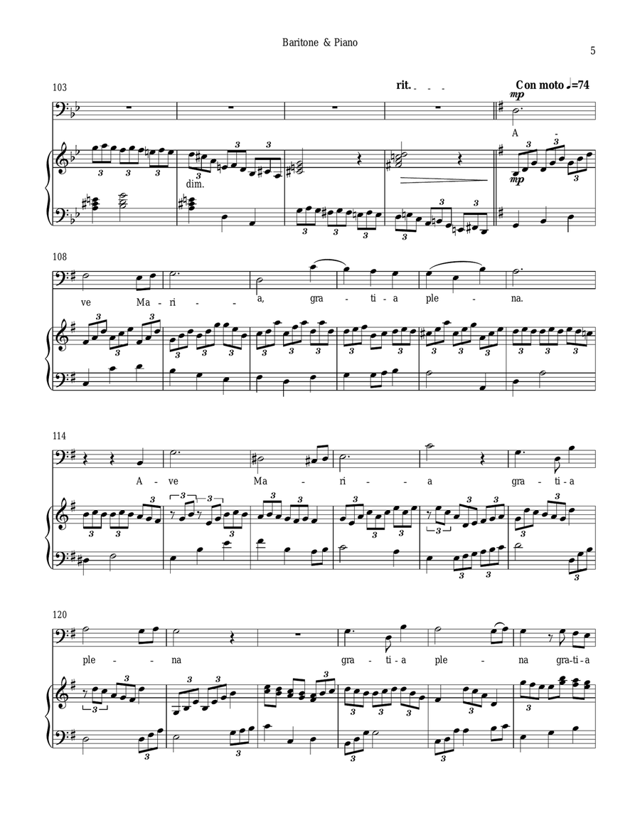 Ave Maria for Baritone Vocal & Piano Baritone Horn TC scores gallery preview page 5