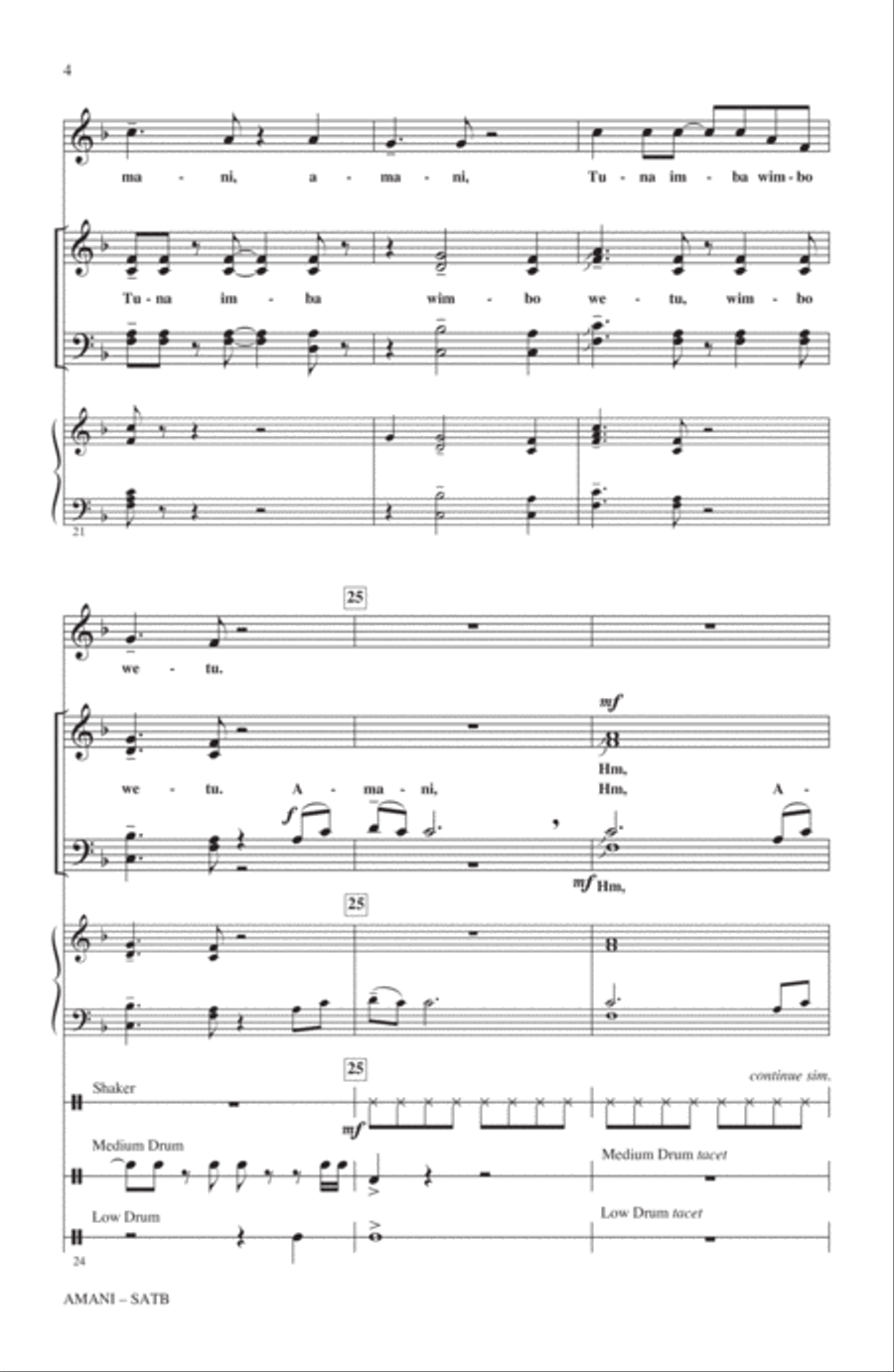 Amani (Peace) 4-Part scores gallery preview page 3