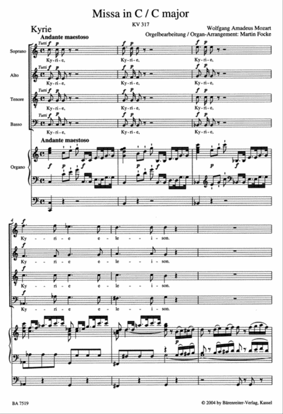 Missa for Soloists, Choir and Organ C major KV 317 'Coronation Mass' Mixed Choir scores gallery preview page 2