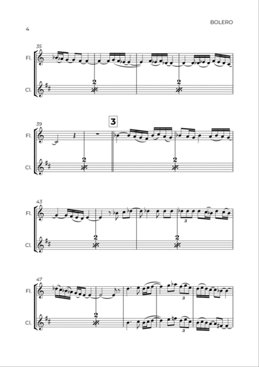 BOLERO - RAVEL - FLUTE & CLARINTET Woodwind Duet scores gallery preview page 4