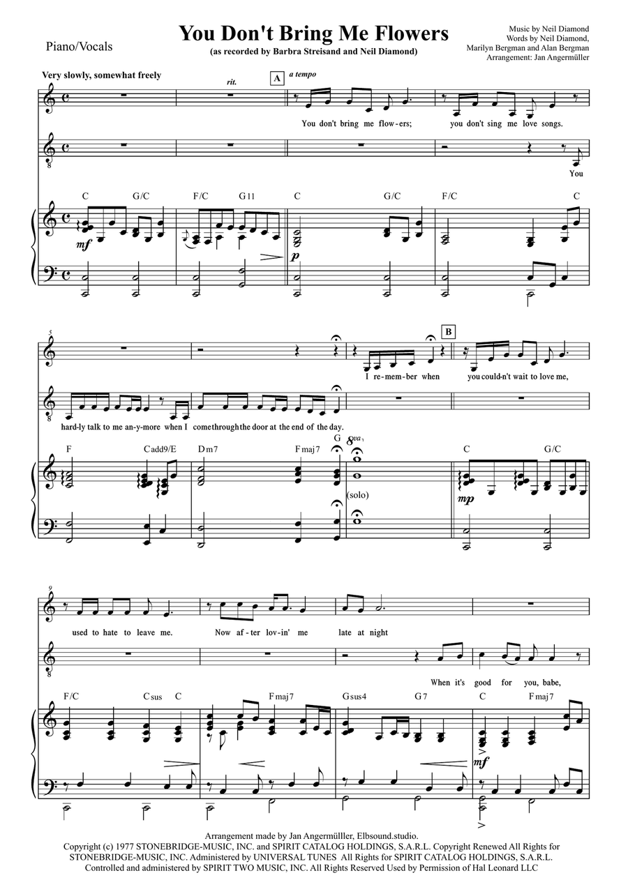 You Don't Bring Me Flowers Voice scores gallery preview page 1