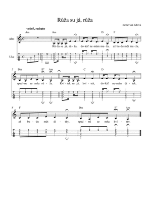Růža su já, růža - simple Moravian folk song arranged for ukulele solo (C6 tune)
