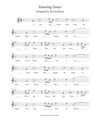 Amazing Grace - (In the easy key of C) - Alto Sax