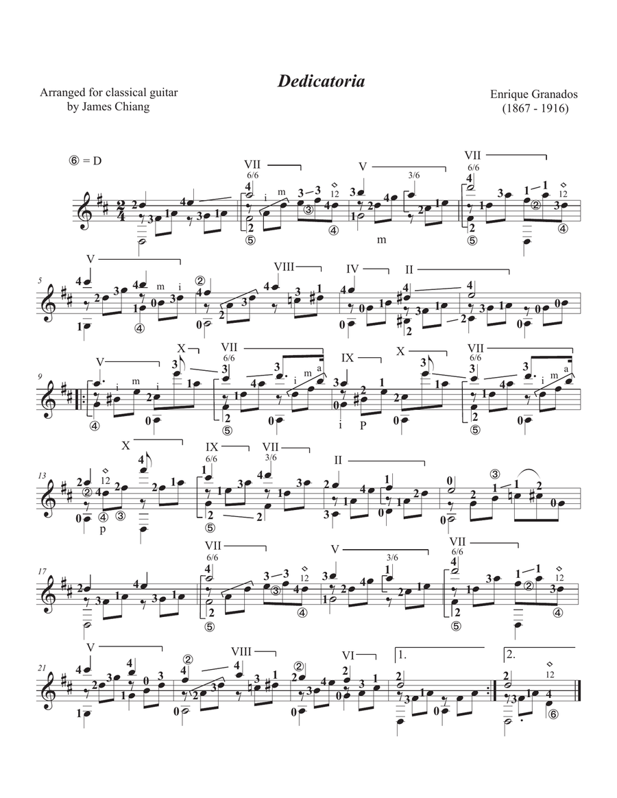 Dedicatoria by Enrique Granados (1867-1916) Classical Guitar scores gallery preview page 1
