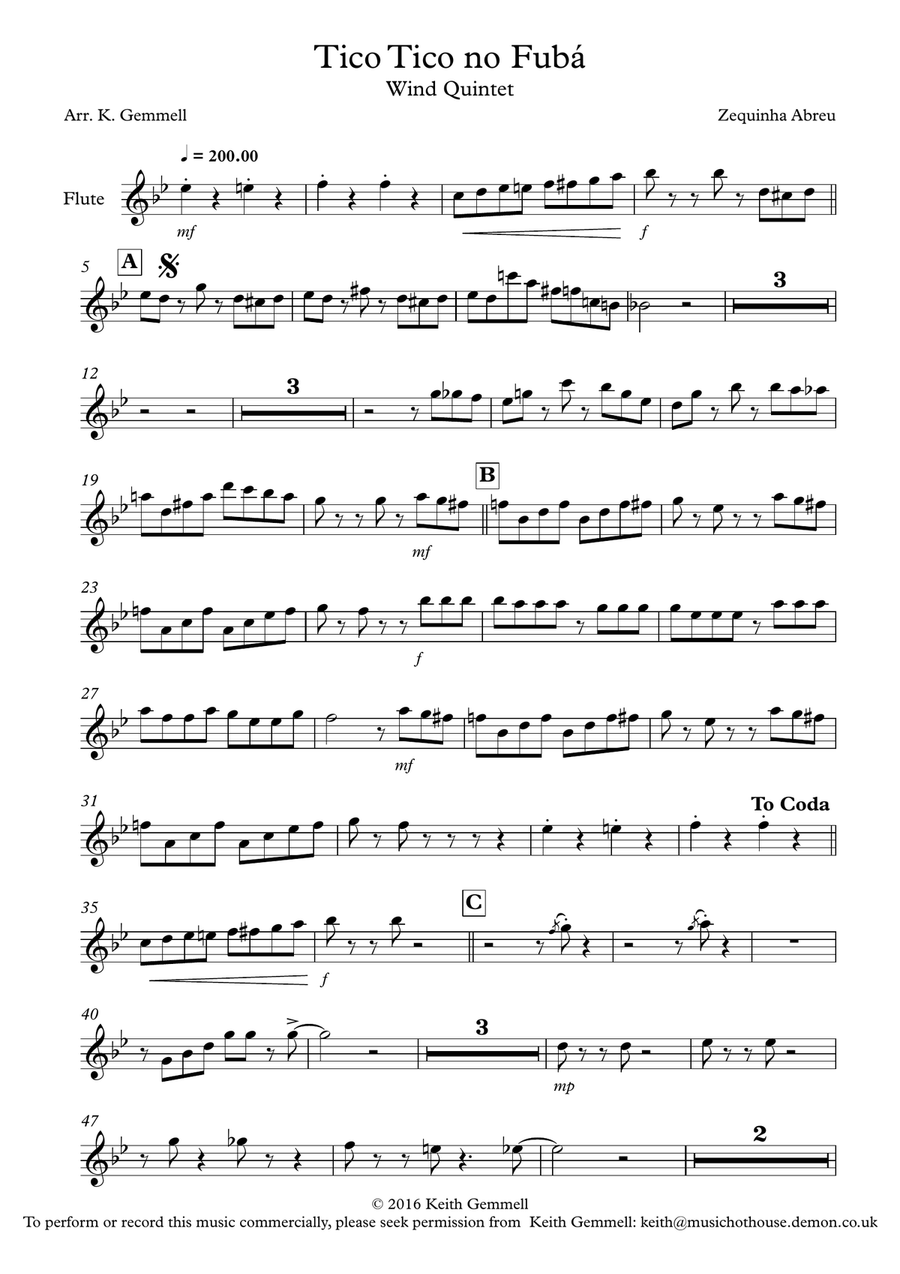 Tico Tico no Fuba: Wind Quintet Woodwind Quintet scores gallery preview page 4