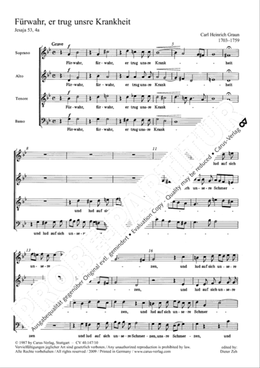 Graun: Furwahr, er trug; Herr, ich habe lieb Score scores gallery preview page 2