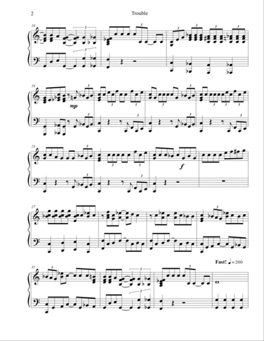 Trouble Piano Solo scores gallery preview page 2