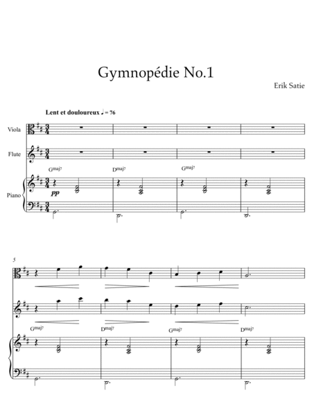 Erik Satie - Gymnopedie No 1(Trio Piano, Viola and Flute) with chords image number null