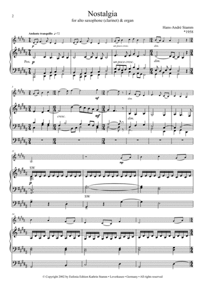 Nostalgia for Alto Saxophone (or Clarinet) and Organ