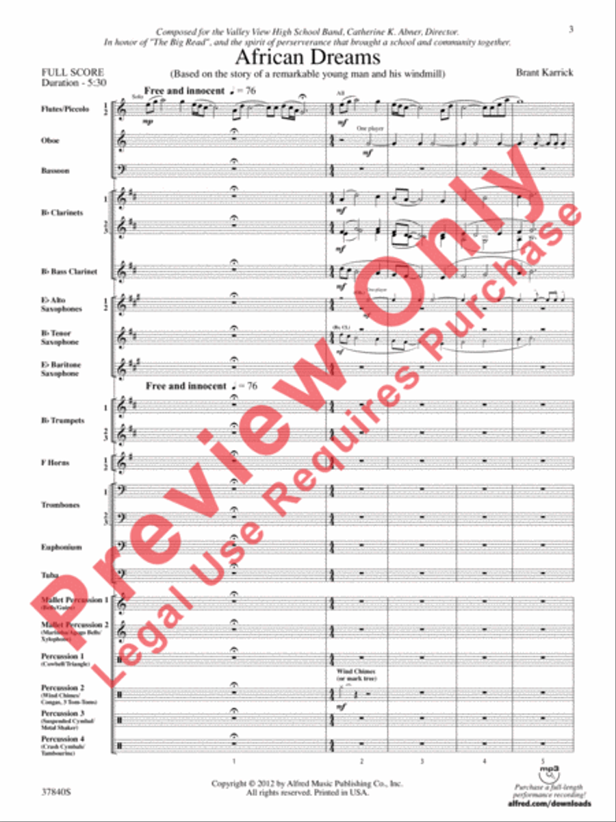 African Dreams African Dreams Concert Band scores gallery preview page 4