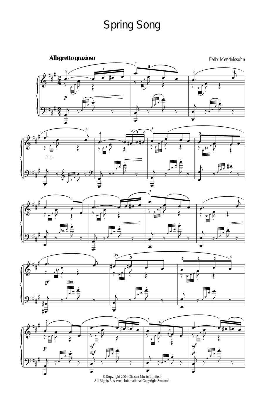 Spring Song, from Songs Without Words, Op.62 Piano Solo scores gallery preview page 1