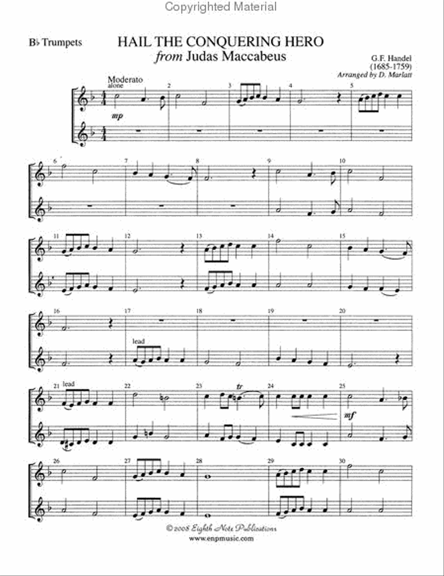 Hail the Conquering Hero (from Judas Maccabeus) Trumpet Duet scores gallery preview page 4