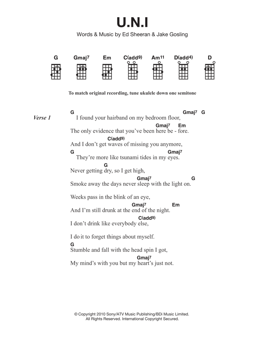 U.N.I. Piano, Vocal, Guitar scores gallery preview page 1