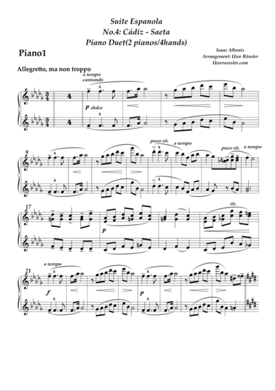 Suite espanola, No.4 Cadiz 2 Pianos, 4-Hands scores gallery preview page 6