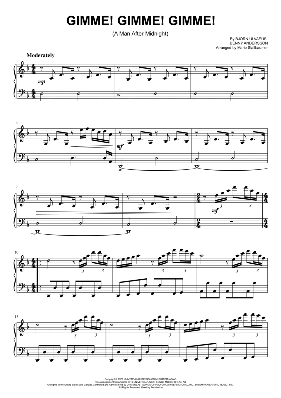 Gimme! Gimme! Gimme! (a Man After Midnight) Piano Solo scores gallery preview page 1