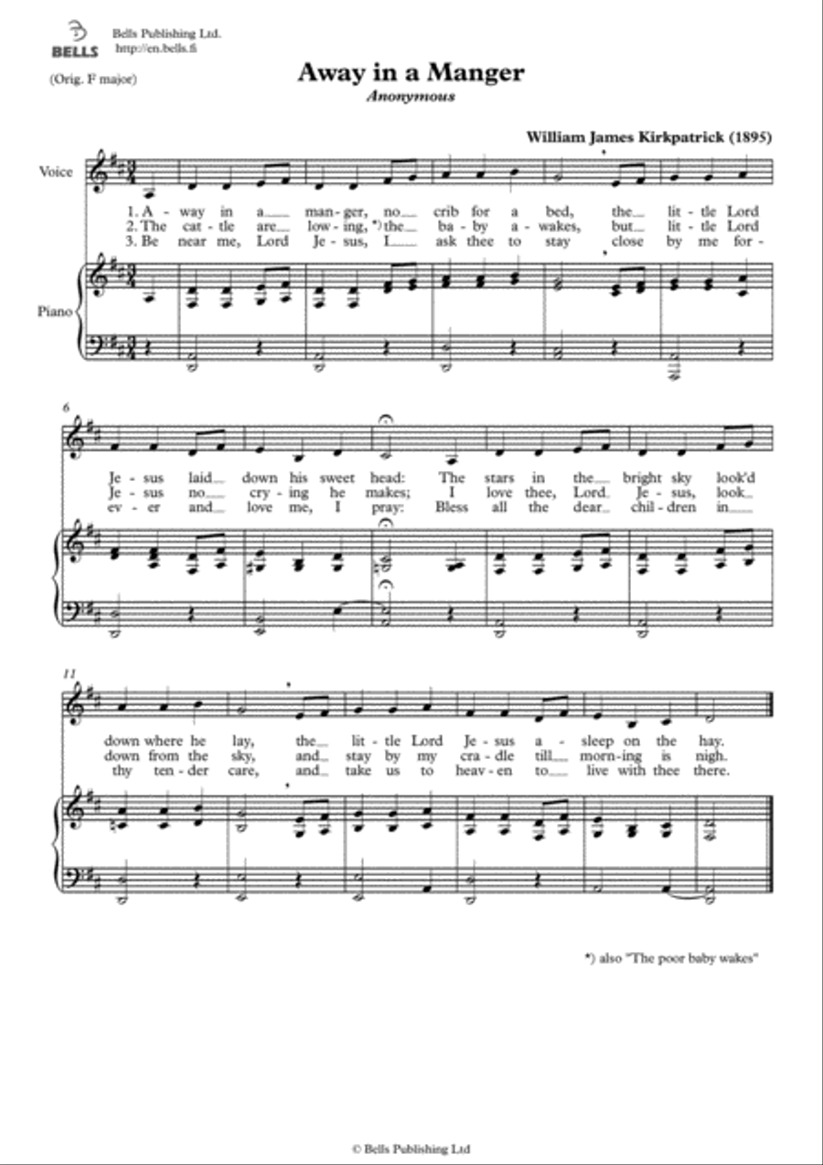 Away in a Manger (Solo song) (D Major) Voice Solo scores gallery preview page 1