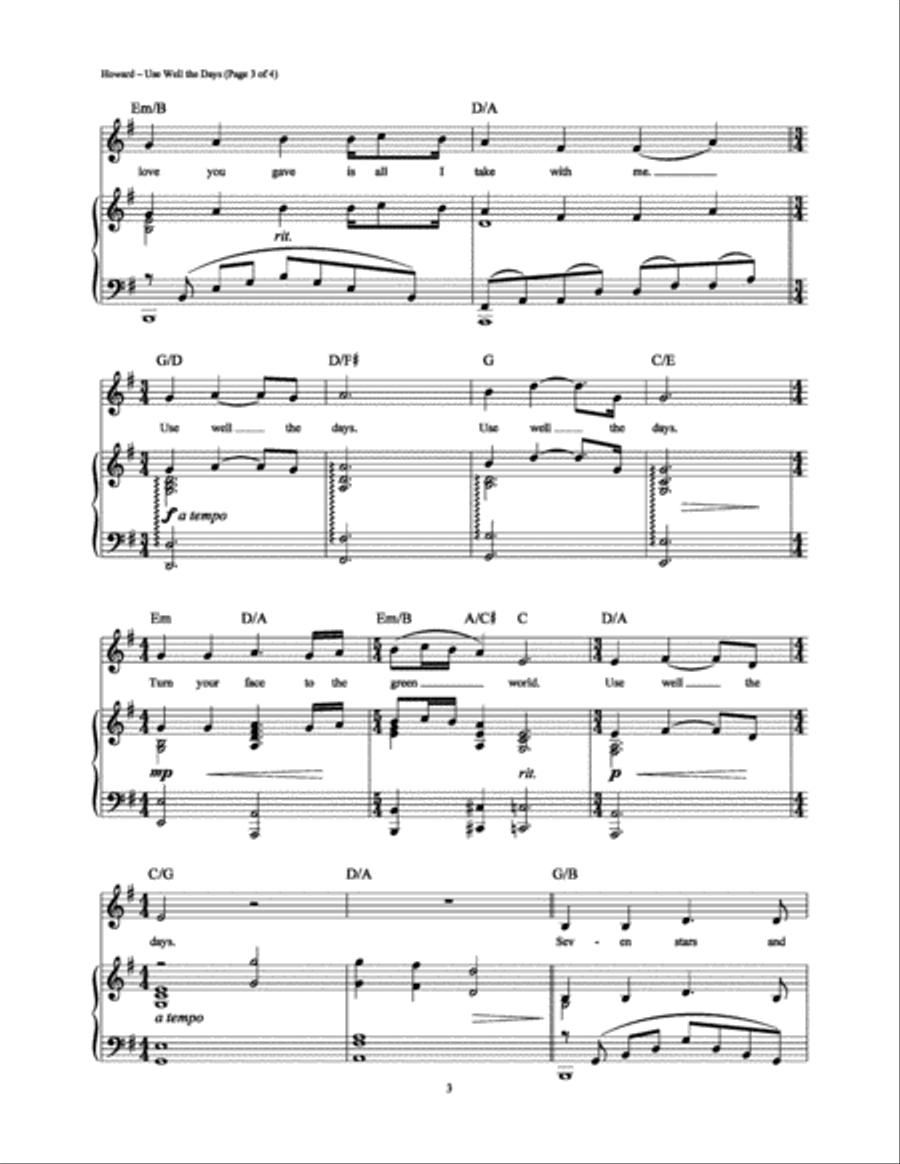 Use Well the Days Piano, Vocal, Guitar scores gallery preview page 3