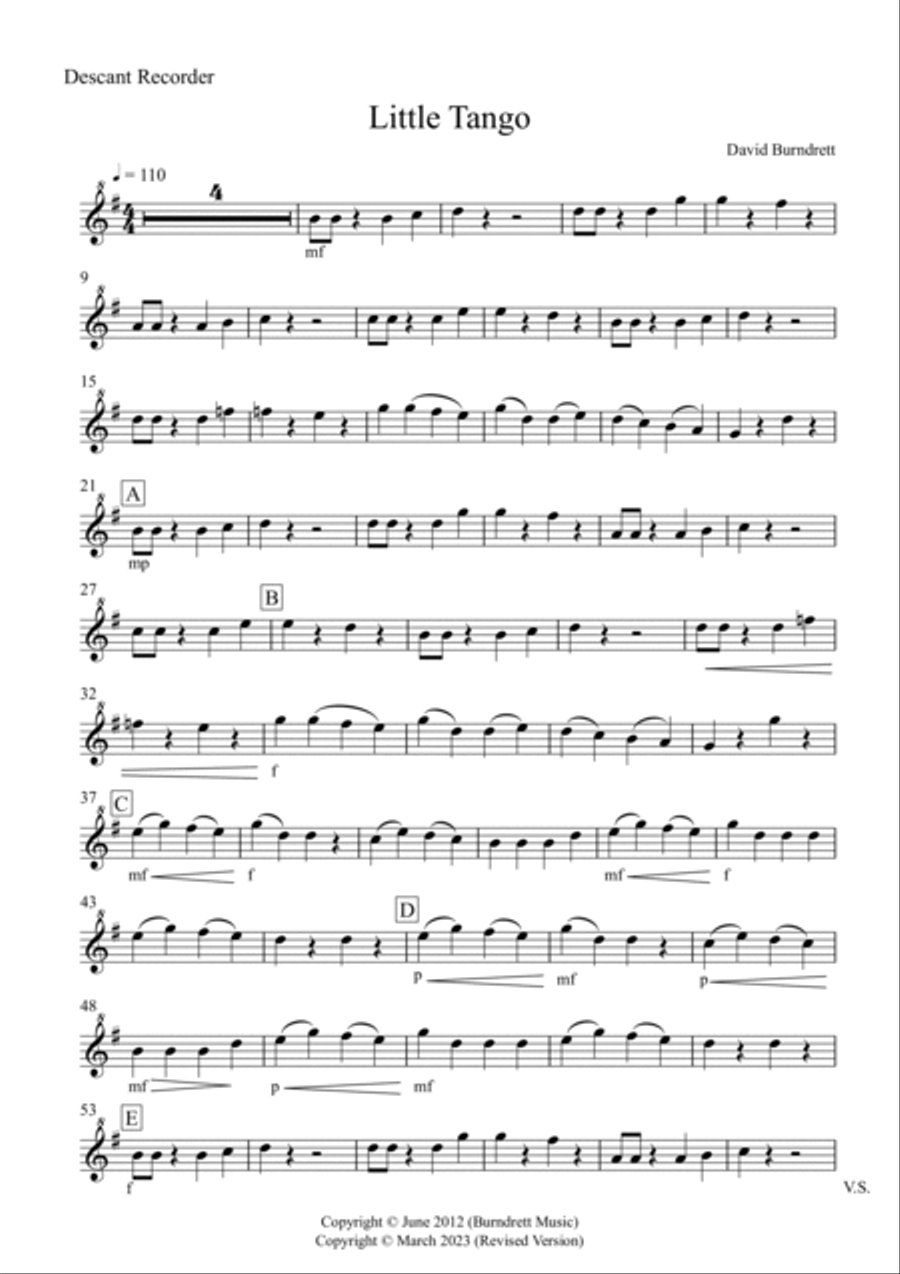 Little Tango for Recorder and Piano Small Ensemble scores gallery preview page 5