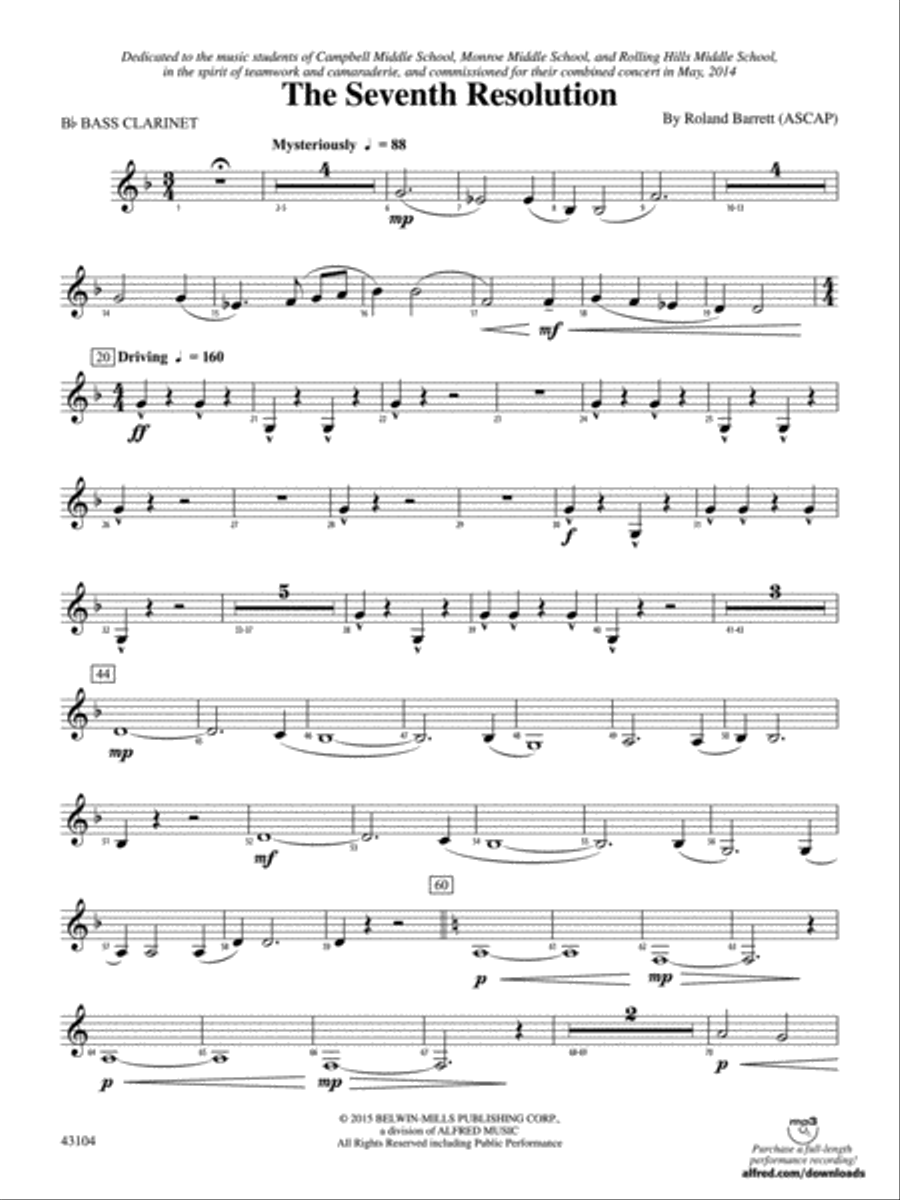 The Seventh Resolution: B-flat Bass Clarinet Concert Band scores gallery preview page 1