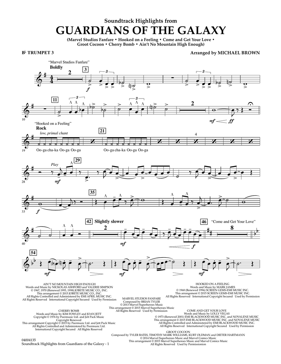 Soundtrack Highlights from Guardians of the Galaxy - Bb Trumpet 3 Concert Band scores gallery preview page 1