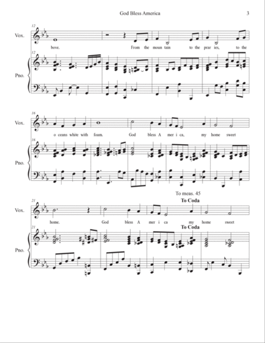 God Bless America ® God Bless America ® Piano, Vocal, Guitar scores gallery preview page 3