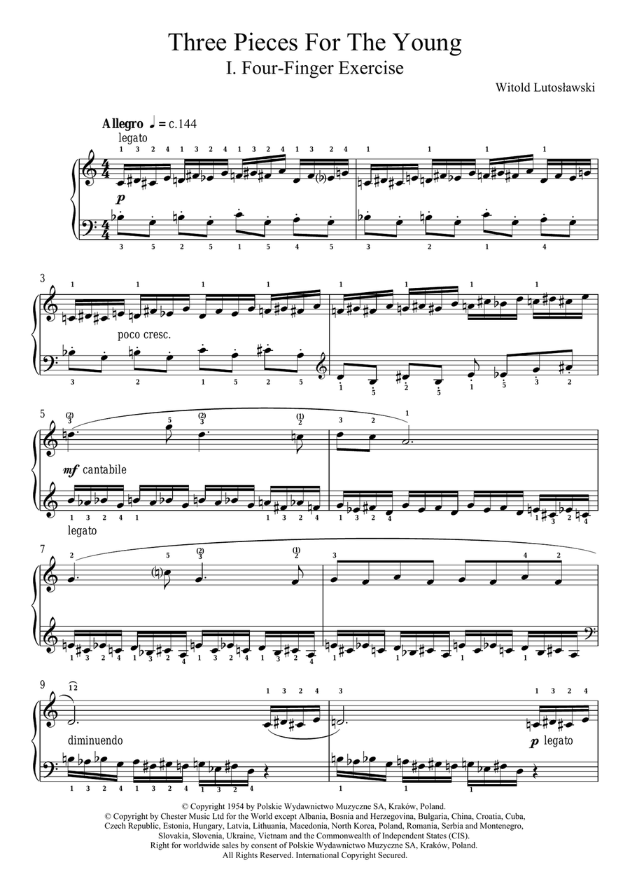 Three Pieces For The Young, 1. Four Finger Exercise Piano Method scores gallery preview page 1
