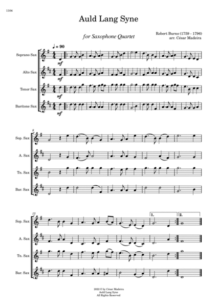 Auld Lang Syne - Sax Quartet (Full Score and Parts) image number null