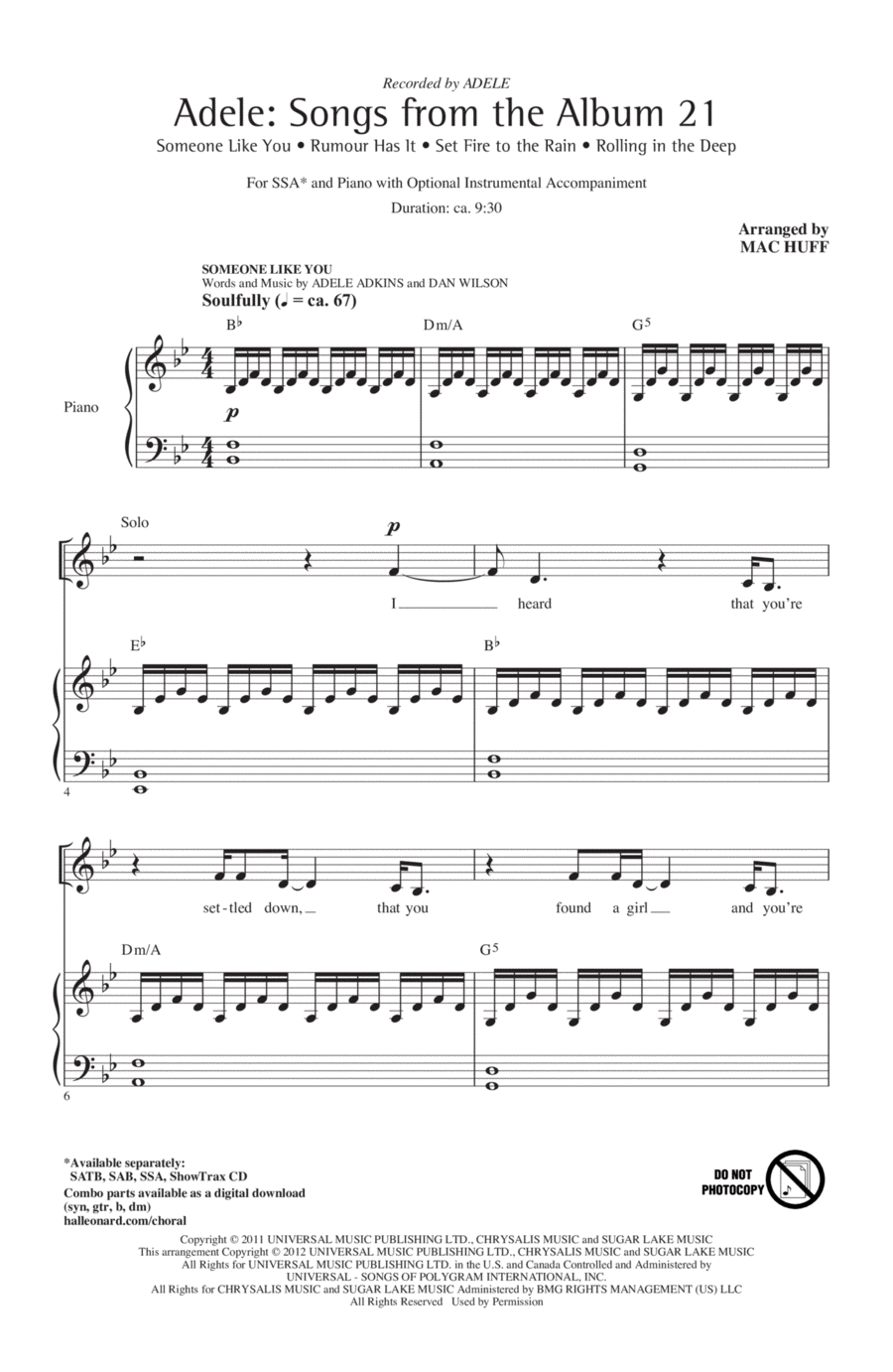 Adele: Songs From The Album 21 (Medley) SSA scores gallery preview page 1