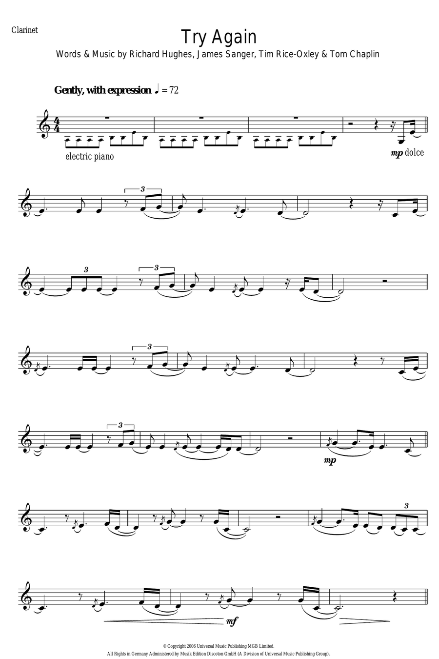 Try Again Clarinet Solo scores gallery preview page 1