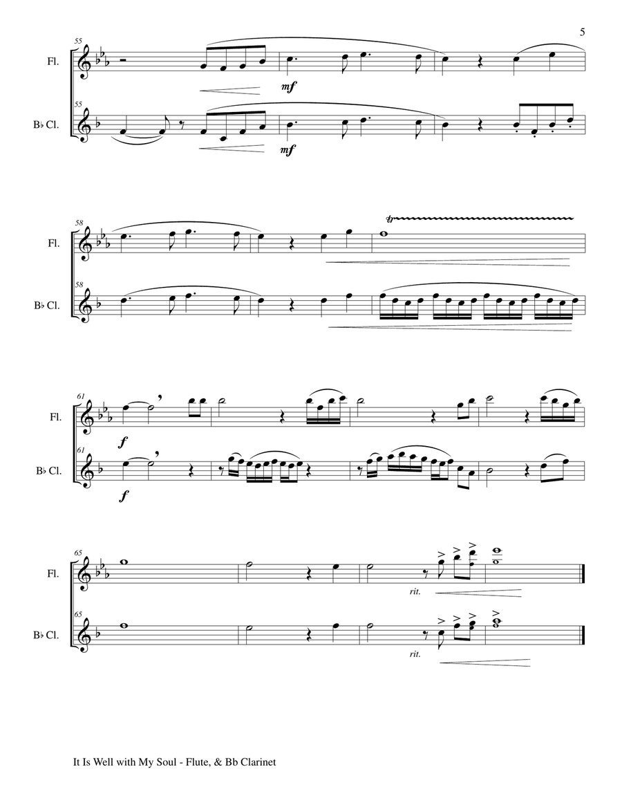 IT IS WELL WITH MY SOUL (Duet - Flute & Bb Clarinet - Score & Instrumental Parts Included) Woodwind Duet scores gallery preview page 6